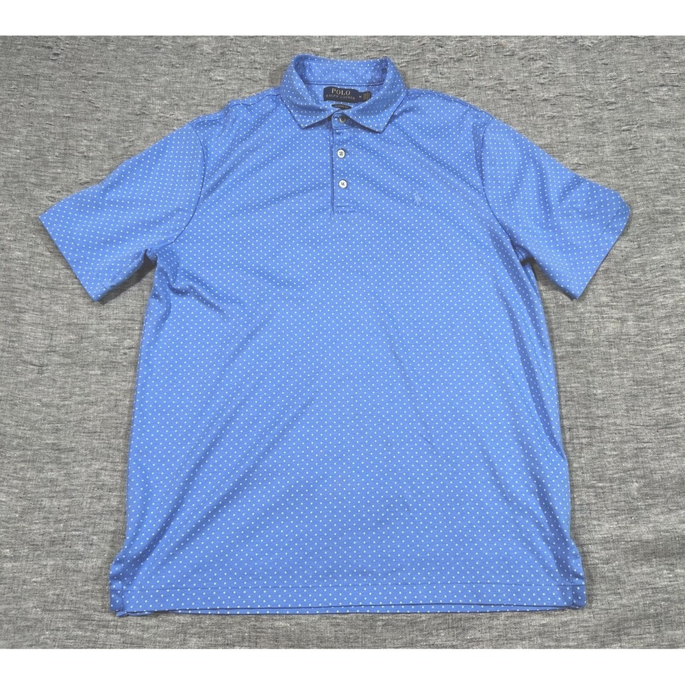 Polo Ralph Lauren Classic Fit Shirt Mens Medium Blue Short Sleeve White Dots